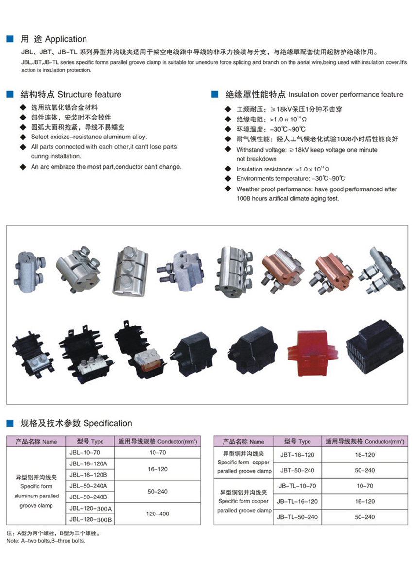 JBLJBTJBTL series shaped groove clamp and insulation cover