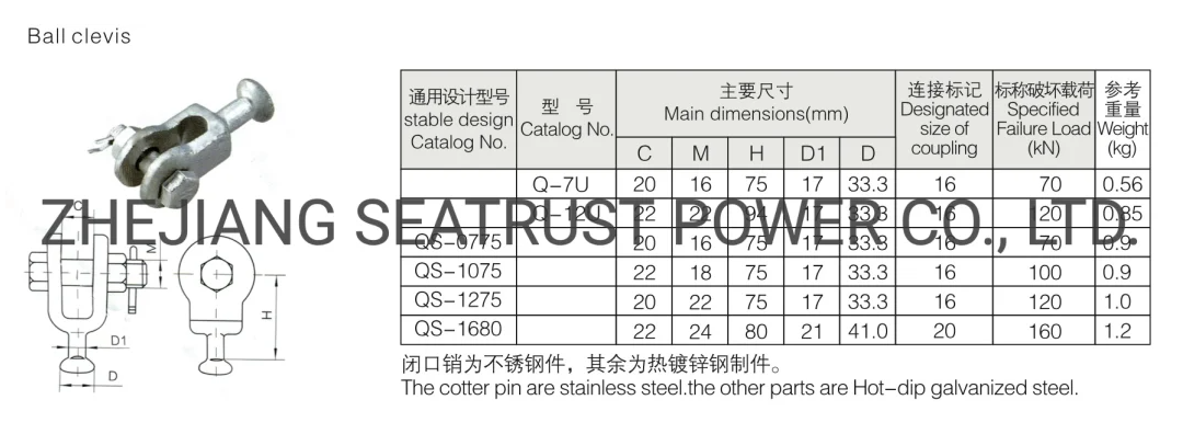 Hot-DIP Galvanized Ball Clevis Socket Clevis