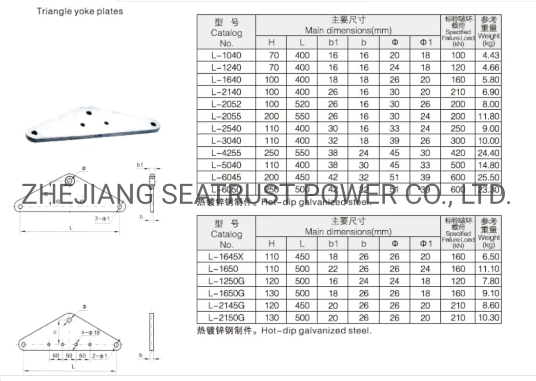 Power Fitting Hot-DIP Galvanized Steel Triangle Yoke Plate L-1040